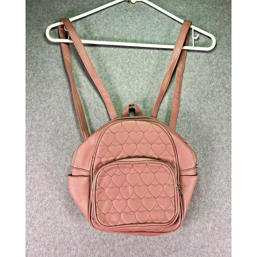 Under One Sky Pink Quilted Heart Mini Backpack Purse Zip, Adjustable Straps